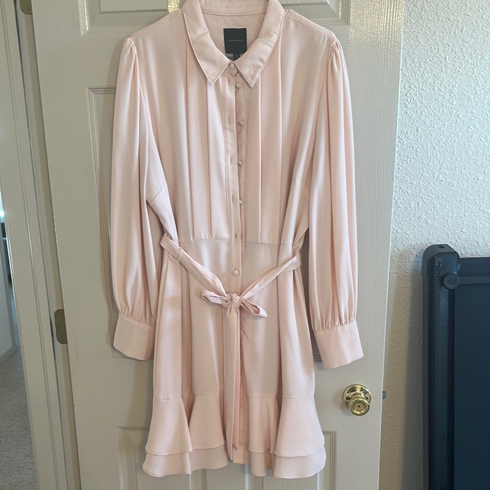 Alex Marie Pink Wrap Tie Front Dress with Bishop Sleeves